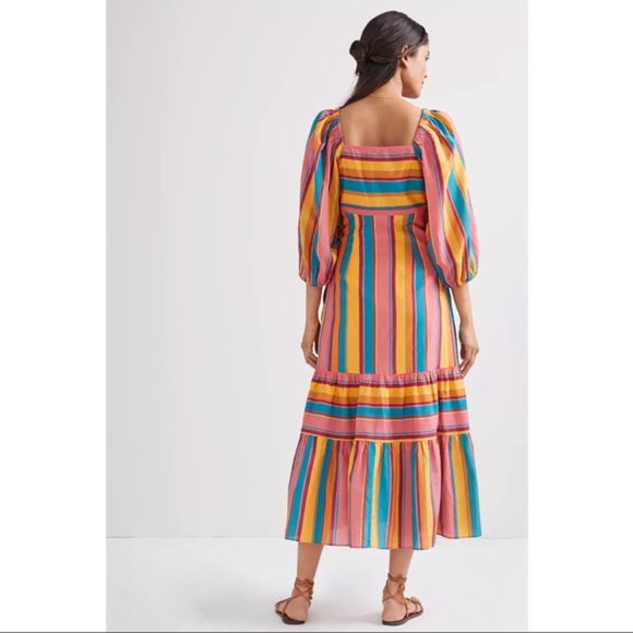 NWT FARM Rio Anthropologie Rainbow Stripe Midi Dress - Picture 4 of 4